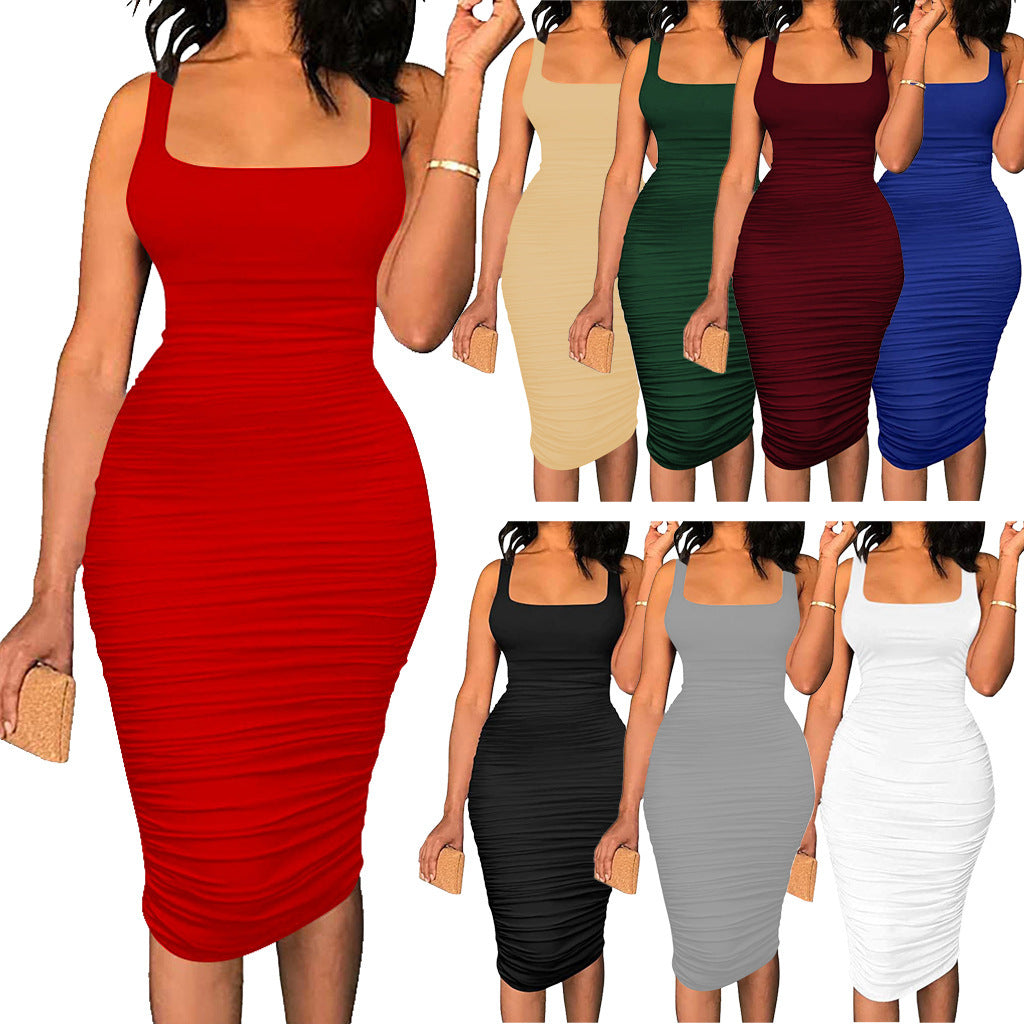 Sexy Mesh Pleated Open Back Strap Mid Dress Girl