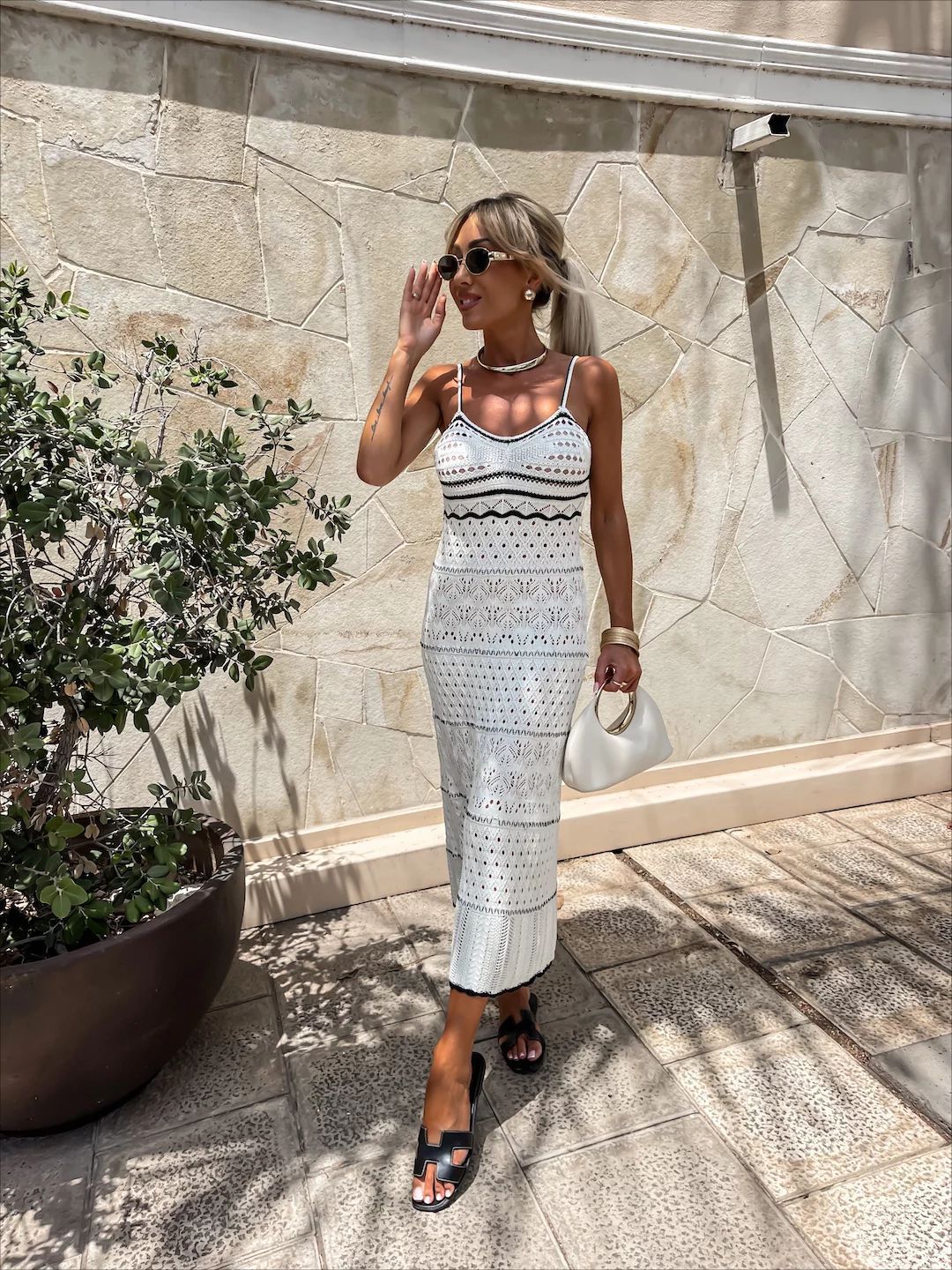 Amoi Fake Slim V-neck Knitted Cutout Sling Dress