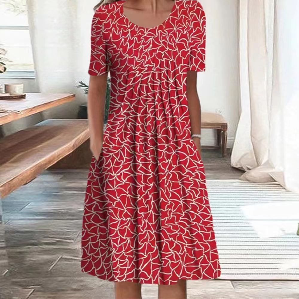 Printed Short Sleeve Round Neck Dress