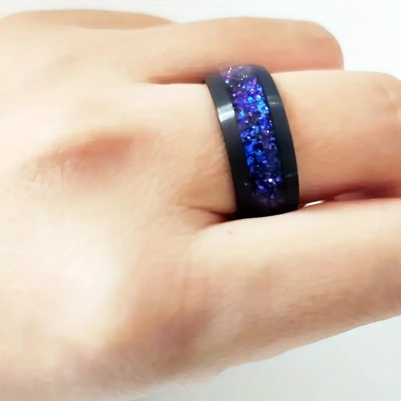 Fashion Creative Starry Sky Sea Blue Stainless Steel Ring