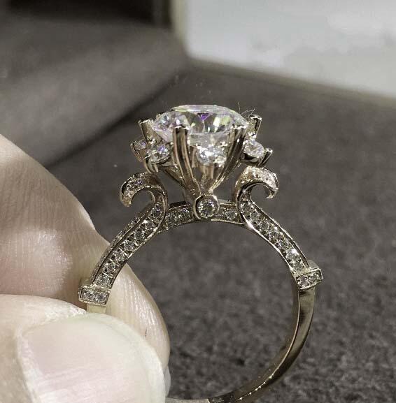European And American Simple 925 Silver-plated Rose Gold Simulation Diamond Moissan Ring