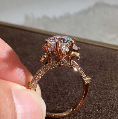 European And American Simple 925 Silver-plated Rose Gold Simulation Diamond Moissan Ring