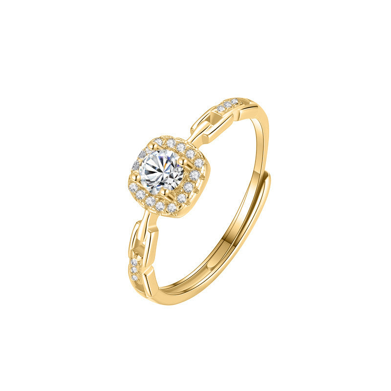 Simple All-match Geometric Square Round Diamond Ring For Women