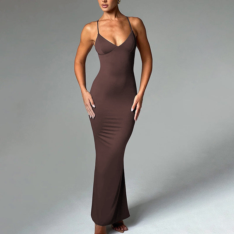 Women's Backless Cross Shoulder Strap Pleated Dress