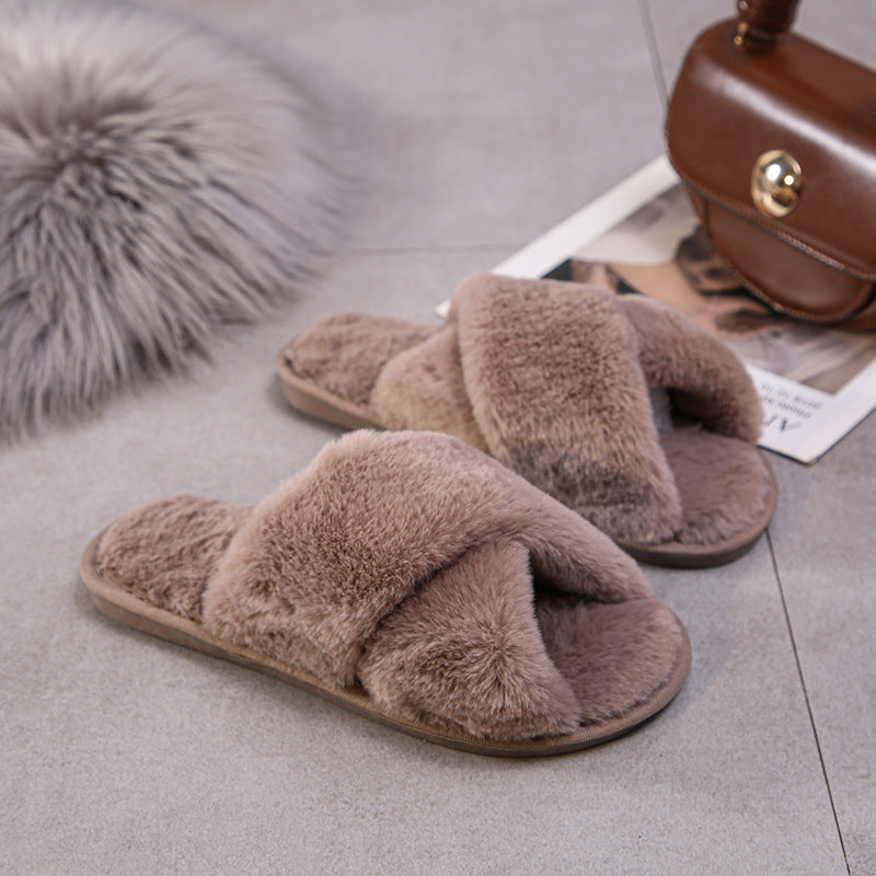 Fashion Cross Plush Casual Rainbow Slippers