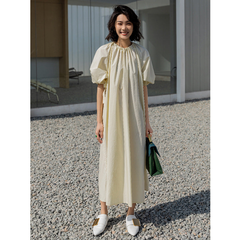 Spring New Bubble Sleeve Drawstring Dress