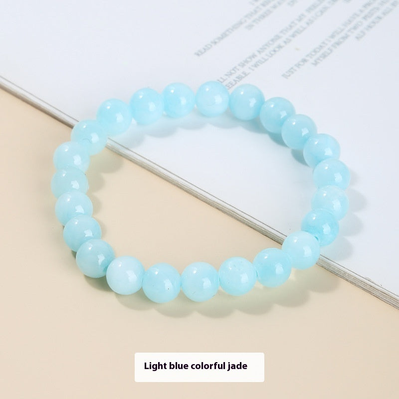 Chalcedony Sea Blue Sapphire Sky Blue Simple Men And Women Single Circle Round Beads Bracelet