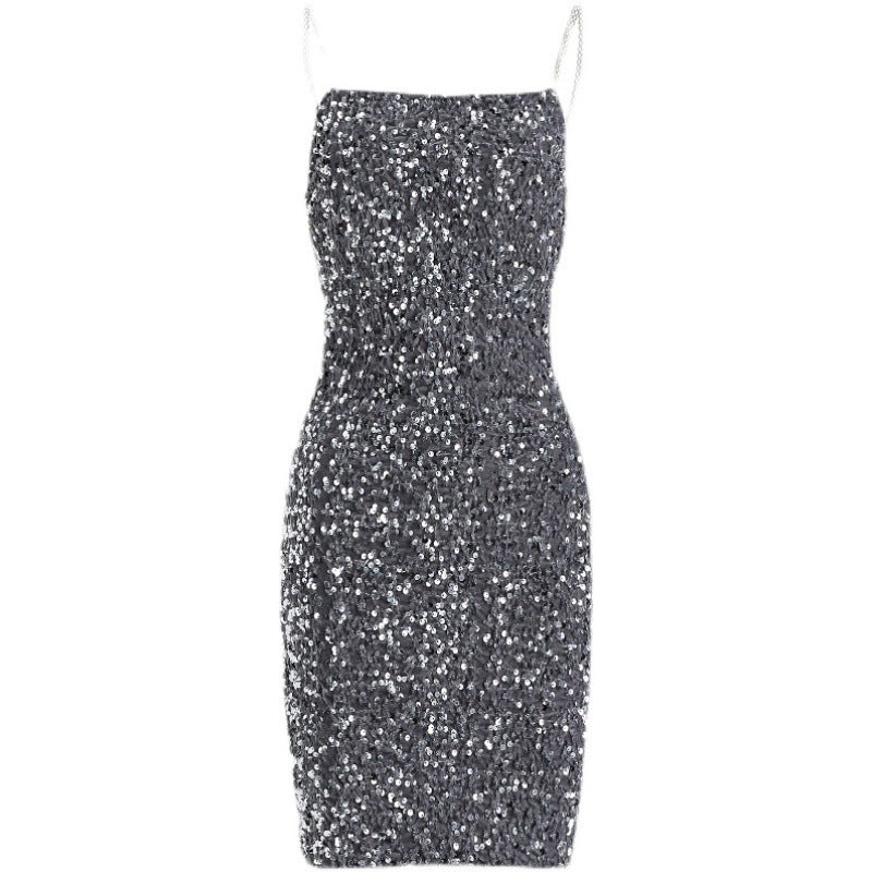 Sexy Sequin Sequin Waist Slim Dress Slimming Suspender Dress Skirt
