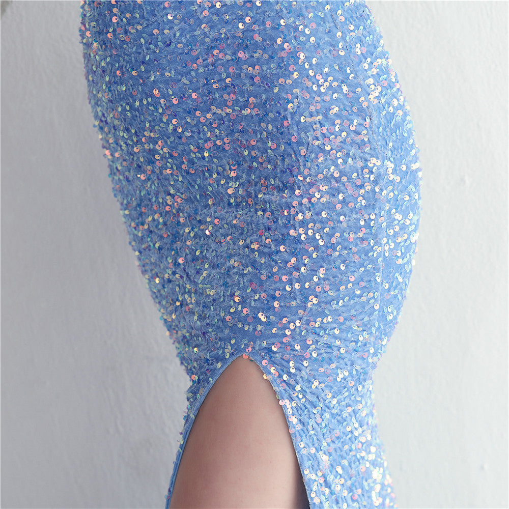 Halter Spaghetti Straps Long Fish Tail Evening Gown Dress