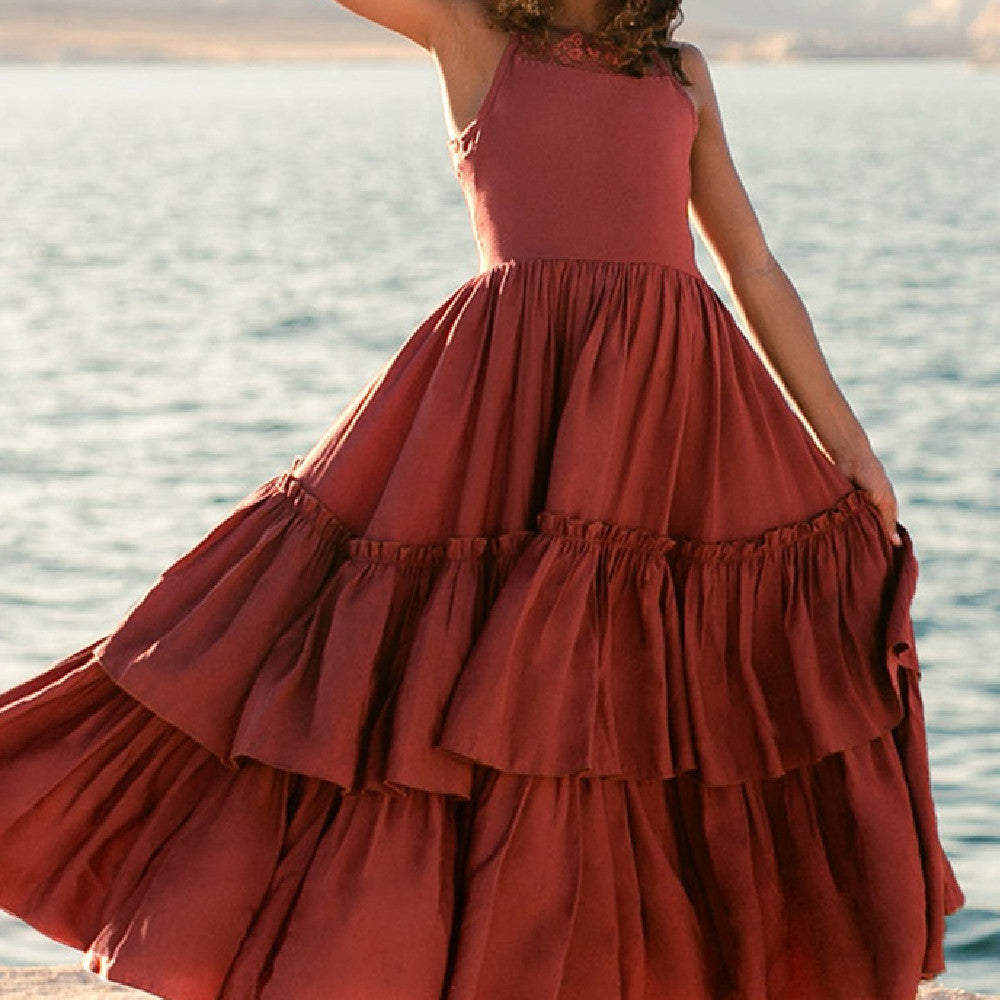 Flower Girl Ruffled Lace-up Dress