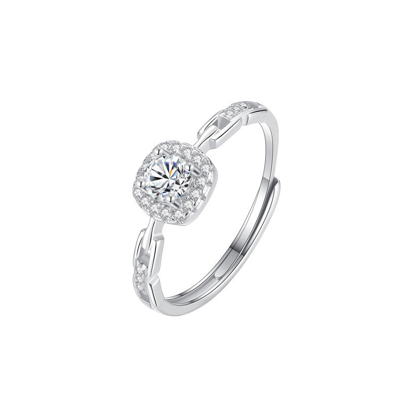 Simple All-match Geometric Square Round Diamond Ring For Women
