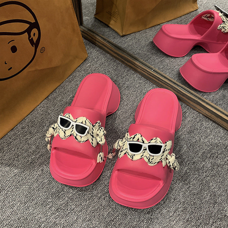 Glasses High Heel Solid Color Beach Sandals