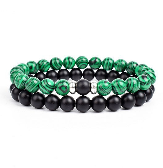 2 Pieces A Set Of 8mm Black And White Malachite Bracelets