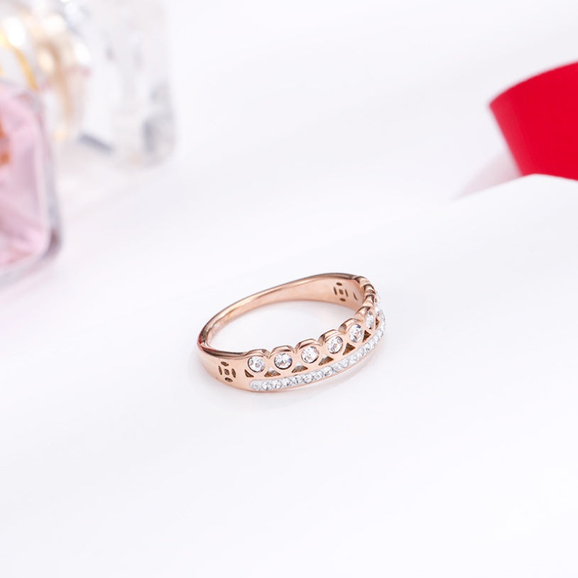 Titanium Steel Rose Gold Full Diamond Ring Women