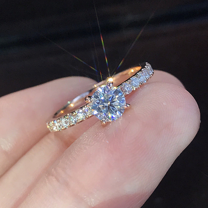 European And American Simple 925 Silver-plated Rose Gold Simulation Diamond Moissan Ring
