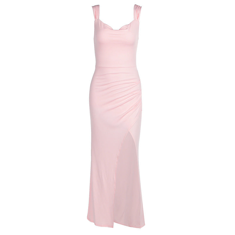 Sleeveless Slit Dress With Back Tie Design