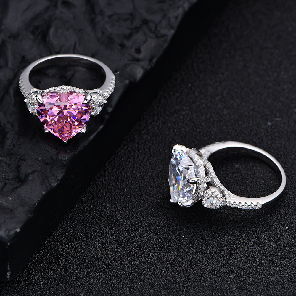 Inlaid Heart-shaped 12 12mm Diamond 925 Silver Rings