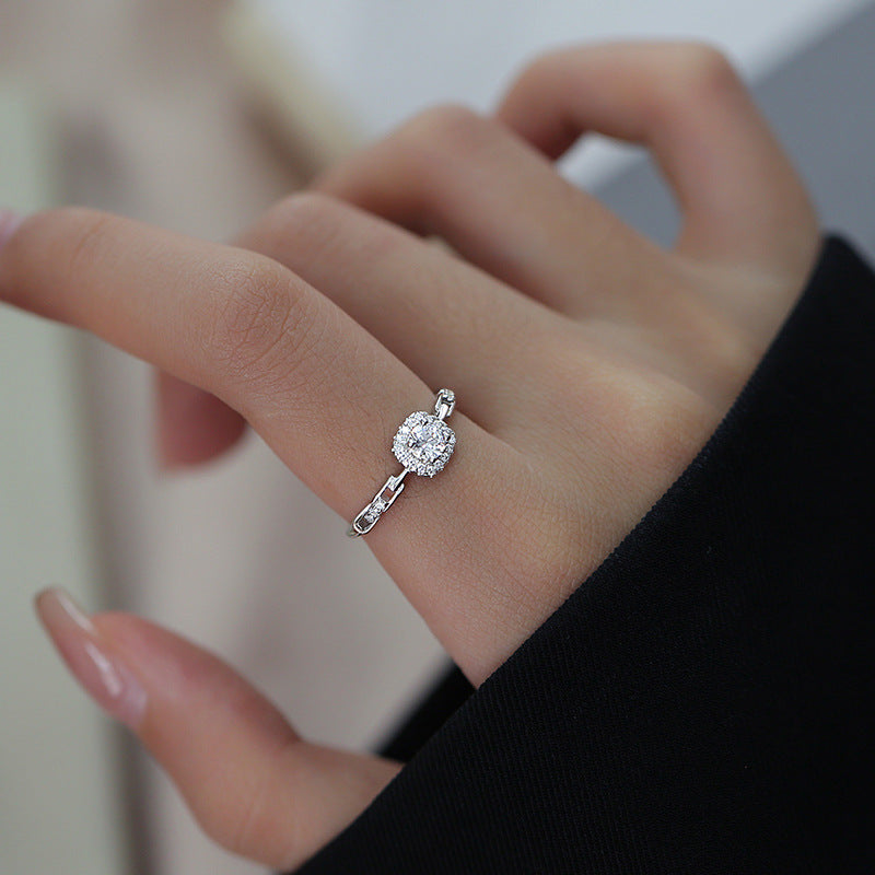 Simple All-match Geometric Square Round Diamond Ring For Women