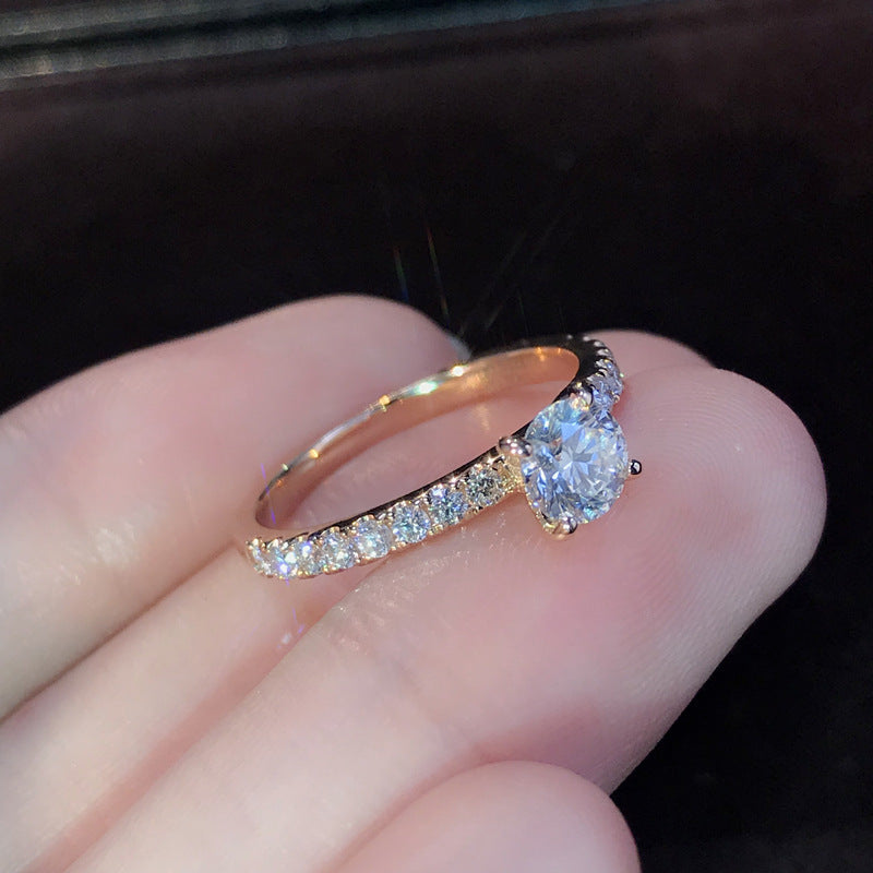 European And American Simple 925 Silver-plated Rose Gold Simulation Diamond Moissan Ring
