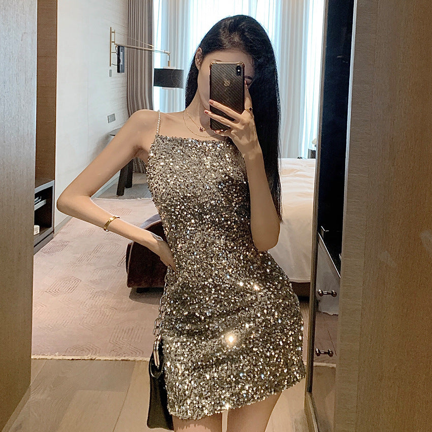 Sexy Sequin Sequin Waist Slim Dress Slimming Suspender Dress Skirt