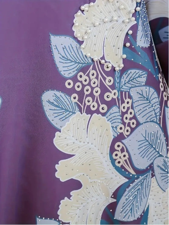 Elegant Floral Print Long Sleeve Abaya Dress