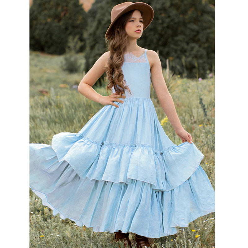 Flower Girl Ruffled Lace-up Dress