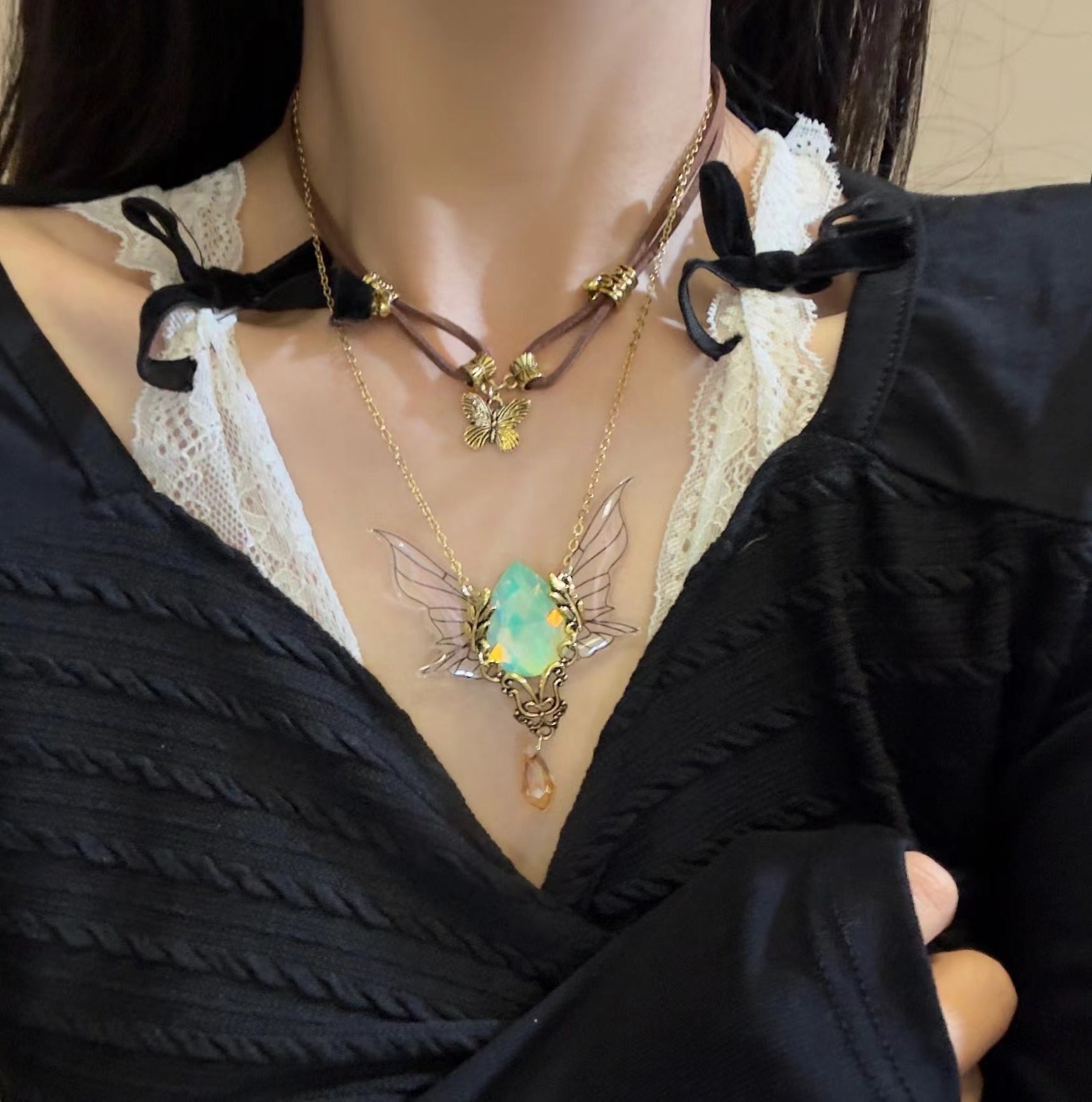 Double Brown Gemstone Necklace For Women Necklace