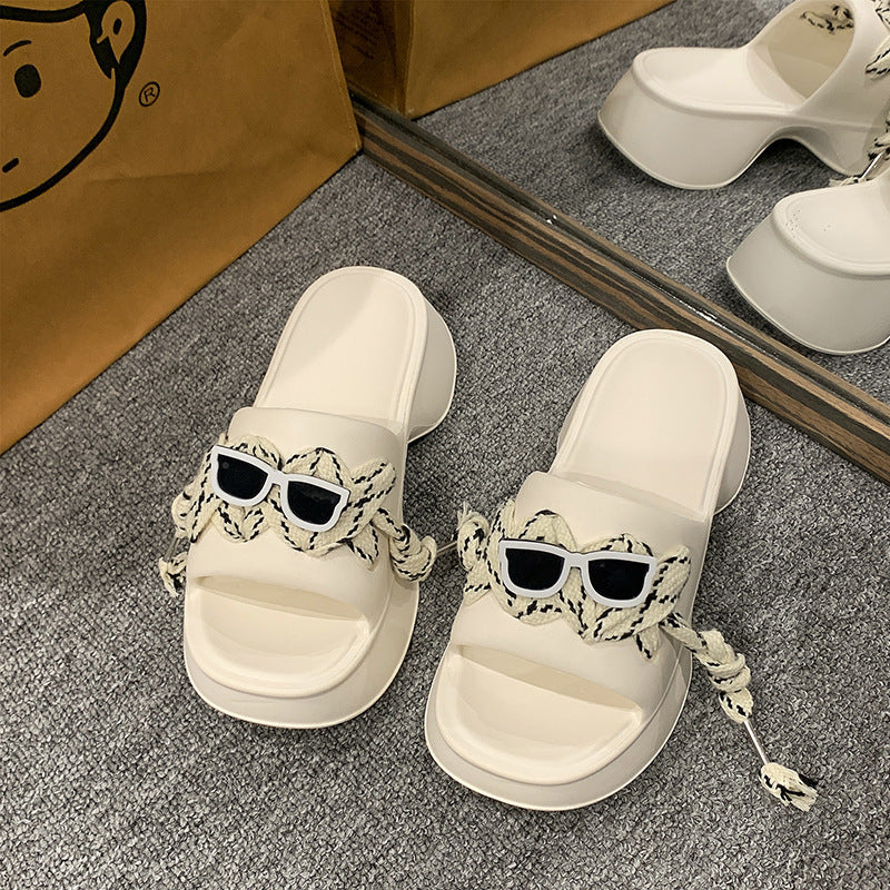 Glasses High Heel Solid Color Beach Sandals