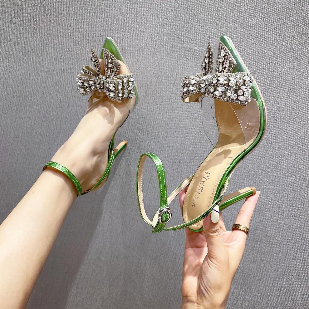 Women's Fashion 9cm Stiletto Rhinestone Pointed Sandals