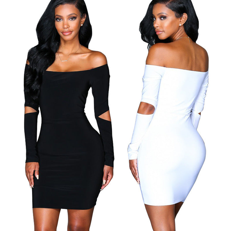 Strapless Off-shoulder Ripped Long Sleeves Sheath Dress