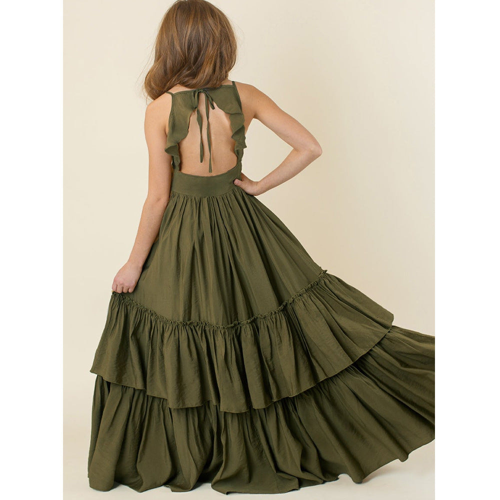 Flower Girl Ruffled Lace-up Dress