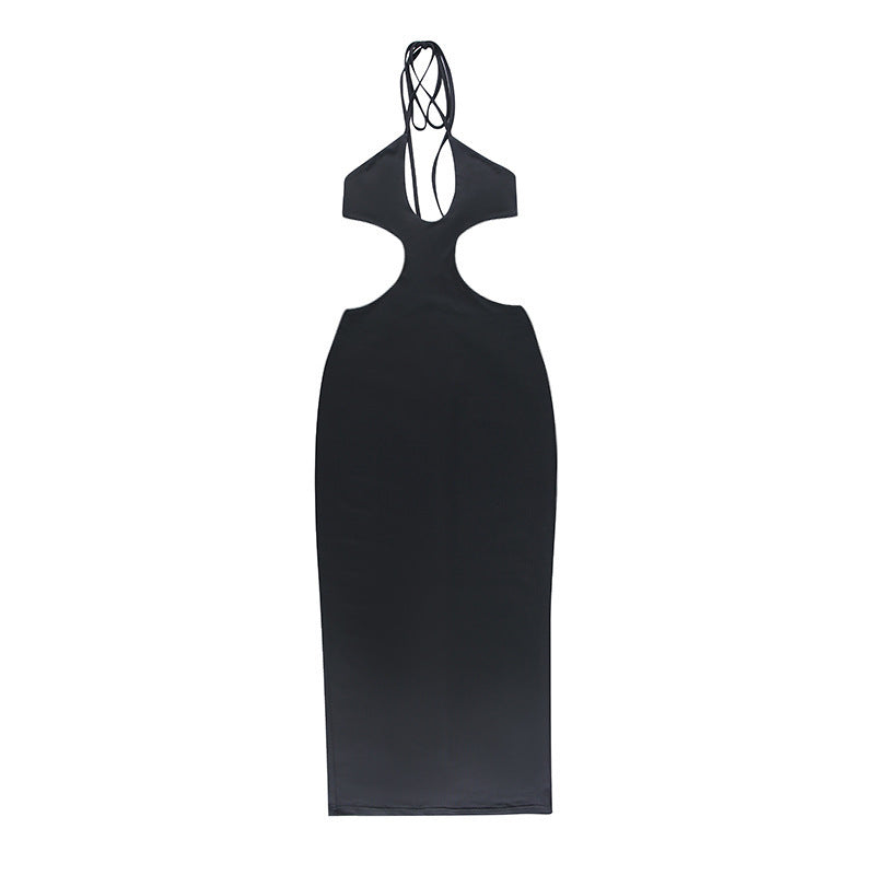 Fashion Solid Color Hollow Halter Neckline Dress
