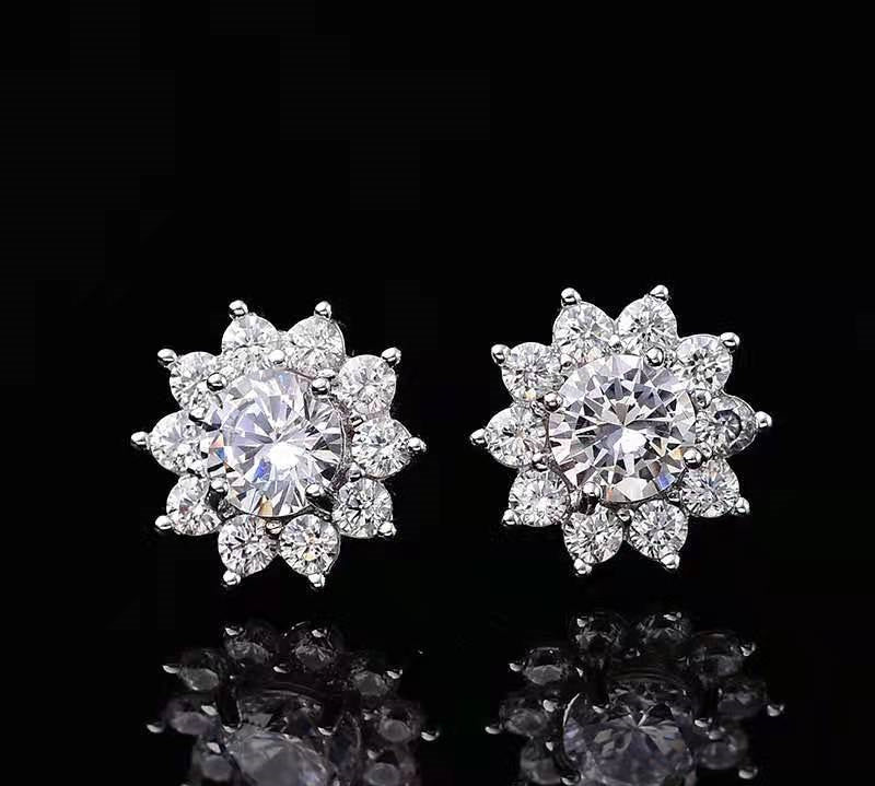 Mosang Couple Sun Flower Earrings Single Diamond