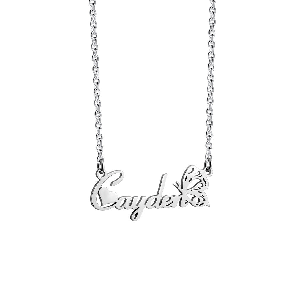 December Birthday Butterfly Name Necklace Titanium Steel Non Fading Collarbone Chain