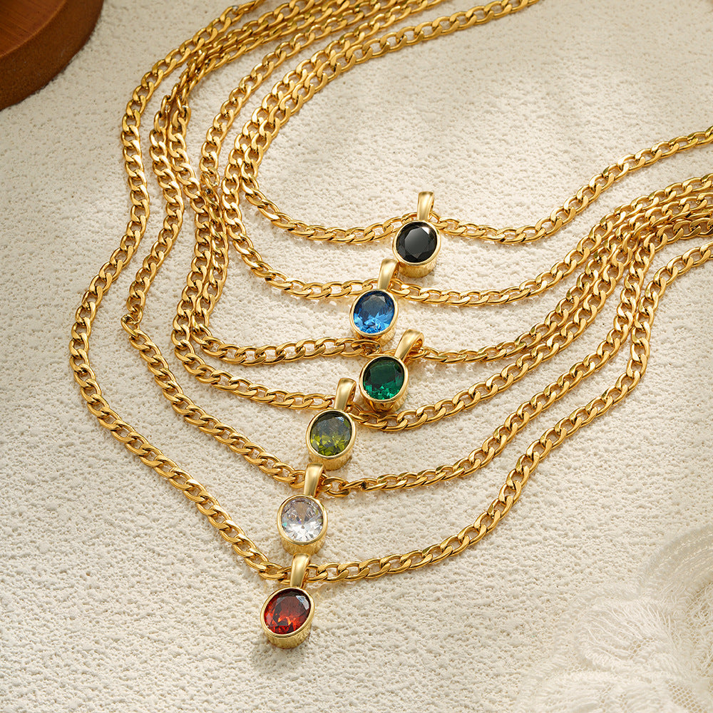 Stainless Steel 18K Gold Color Zircon Necklace Simple