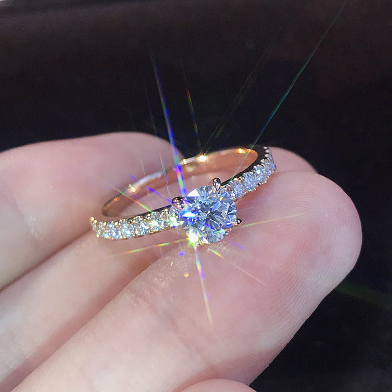 European And American Simple 925 Silver-plated Rose Gold Simulation Diamond Moissan Ring
