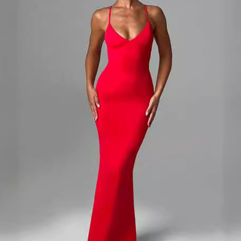 Women's Backless Cross Shoulder Strap Pleated Dress