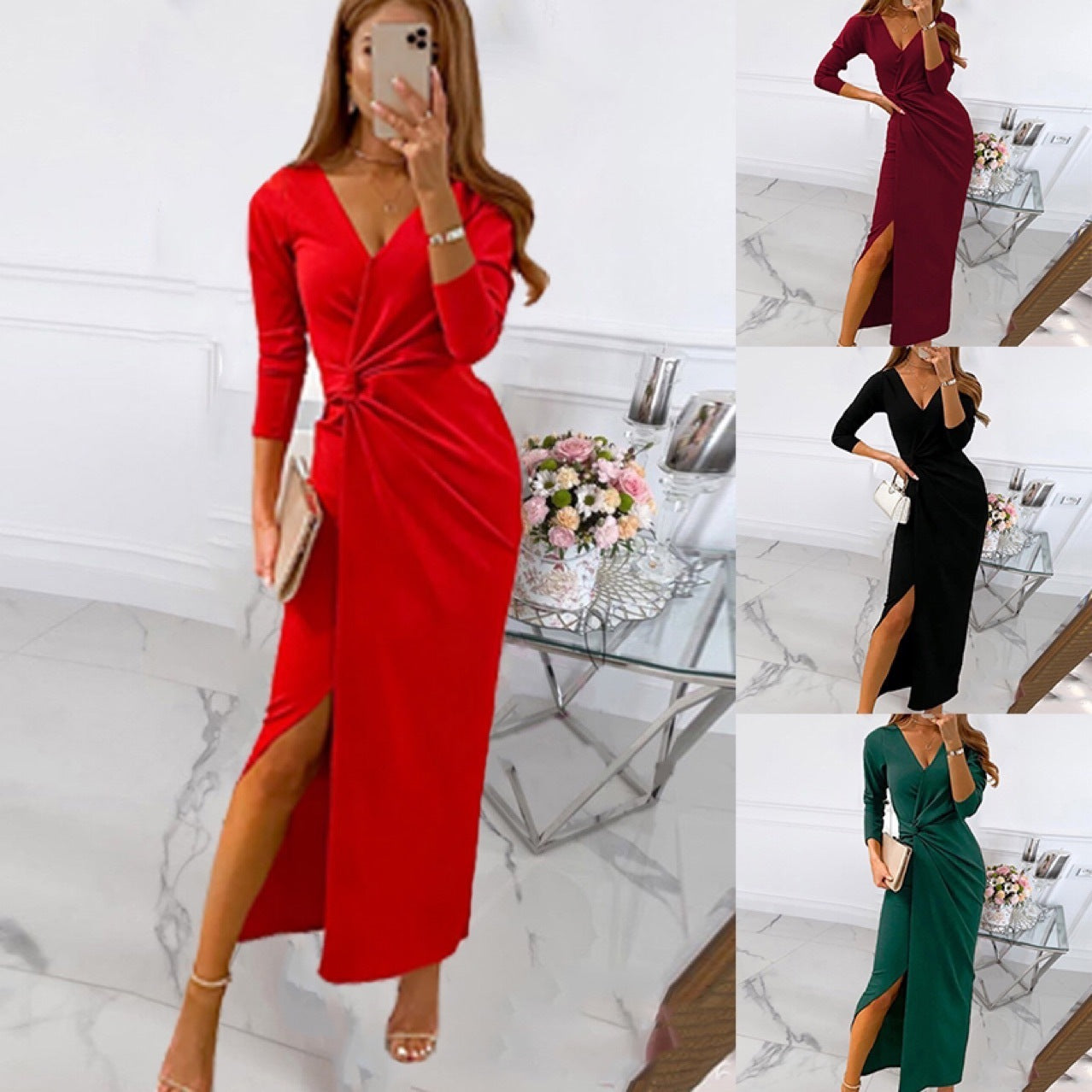 Solid Color Chest-wrapped Dress Mid-waist Temperament Commute Dress