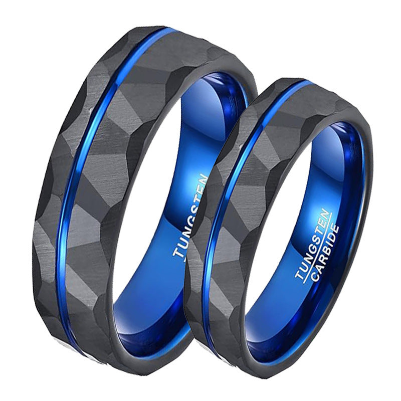 Men's European And American Cut Flower Sand Surface Plating Blue Black Tungsten Ring