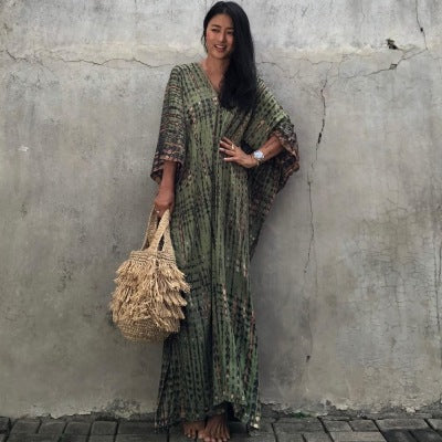 Cotton Beach Cover-up Caftan Dress - Lena