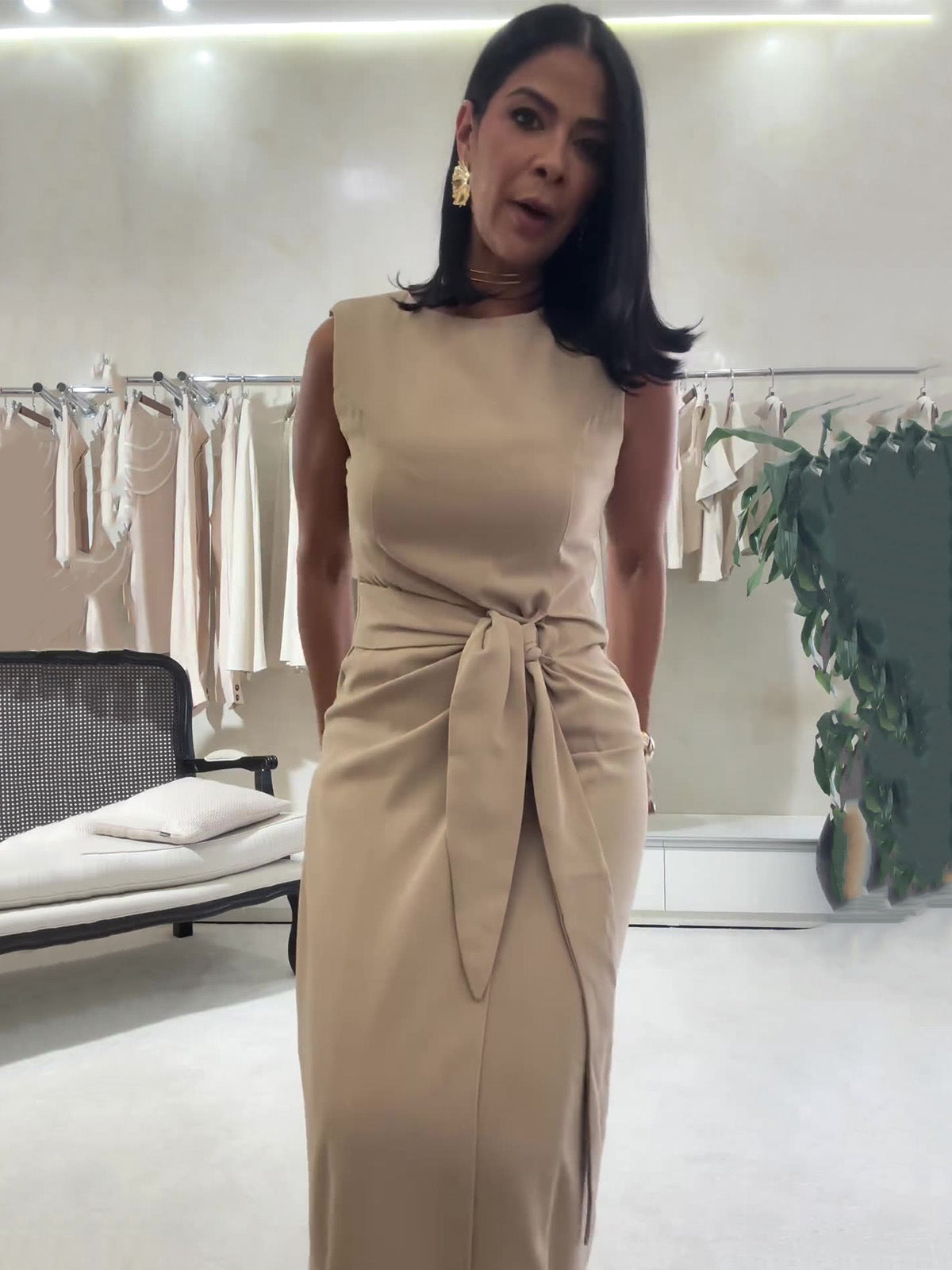 Lace-up Crew Neck Slim Fit Dress