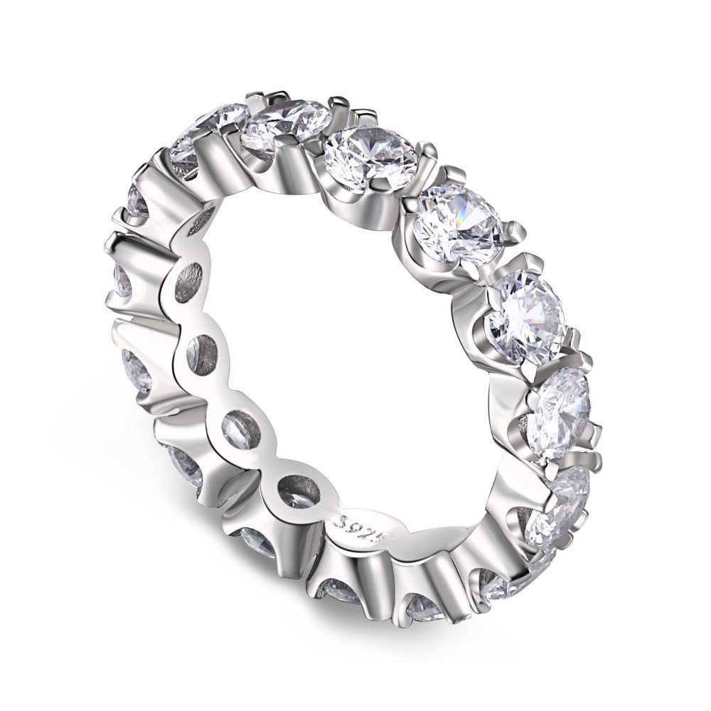 Sterling Silver Ring Zircon Full Diamond Row Ring Niche