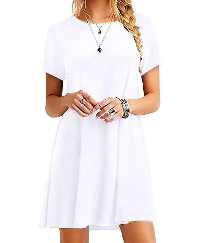 Short sleeve large size solid color dress