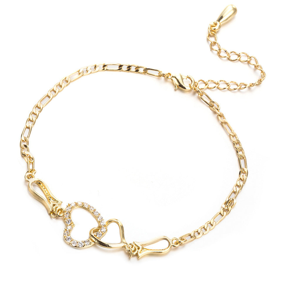 Hollow heart-shaped zircon bracelet