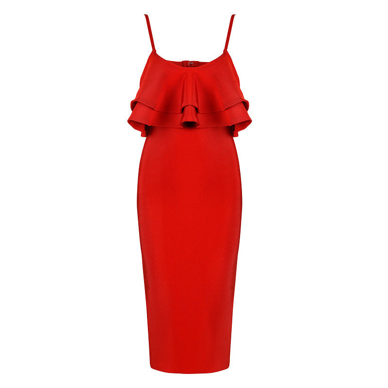 Ruffled sling red Women dress
