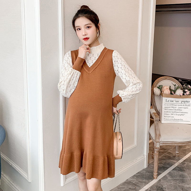 Spring And Autumn New Maternity Dress Fashion Knitted Stitching