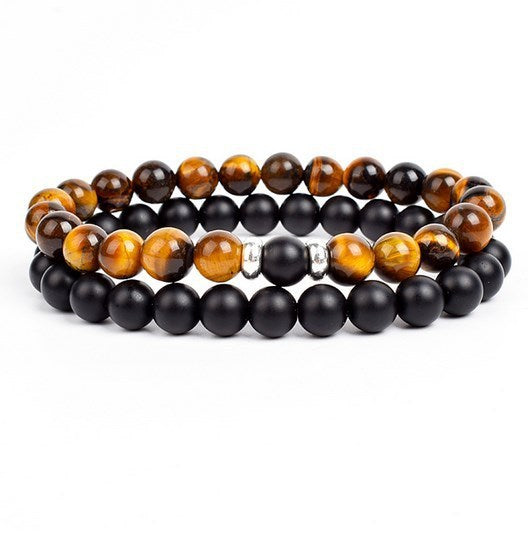 2 Pieces A Set Of 8mm Black And White Malachite Bracelets