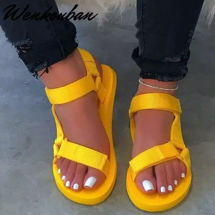 Velcro flat bottomed women's sandals