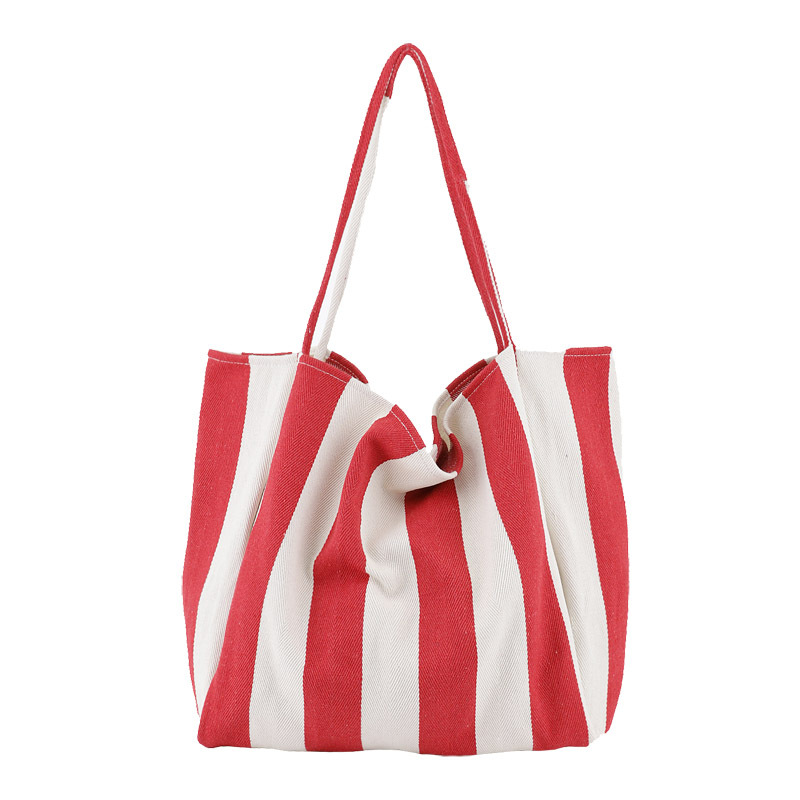 Casual, shopping, beach tote bag (Wide Stripe Red) - Lena