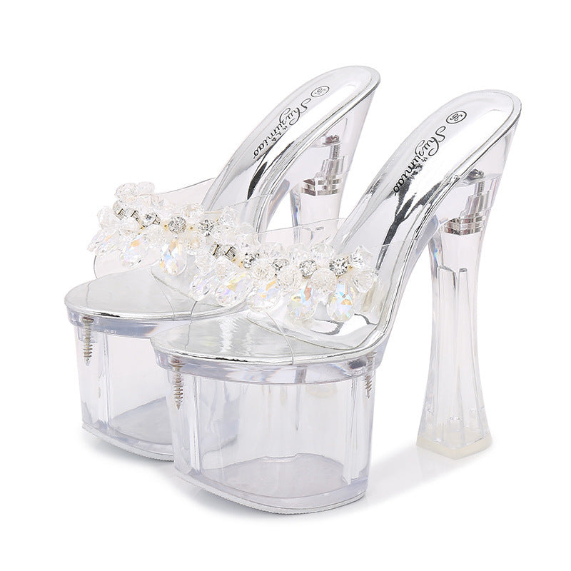 Women's Summer Waterproof Platform Non-slip Thick-soled Sexy All-match Super High Heel Sandals